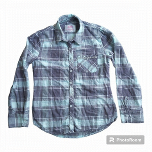 GIRLS Justice Mint Green/Grey Plaid Button Down Shirt Size 8 | Stylish and Comfy